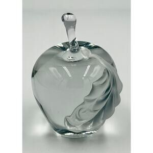 Hand Blown Art Glass Apple Frosted Leaf Paperweight Signed